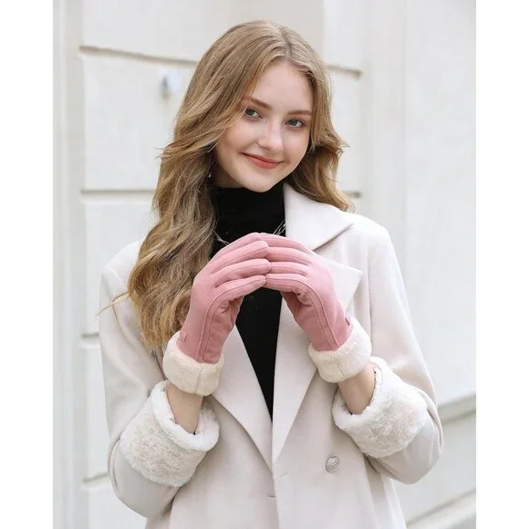 Women's Pink Winter Warm Thermal Fleece Lined Touchscreen Texting Gloves